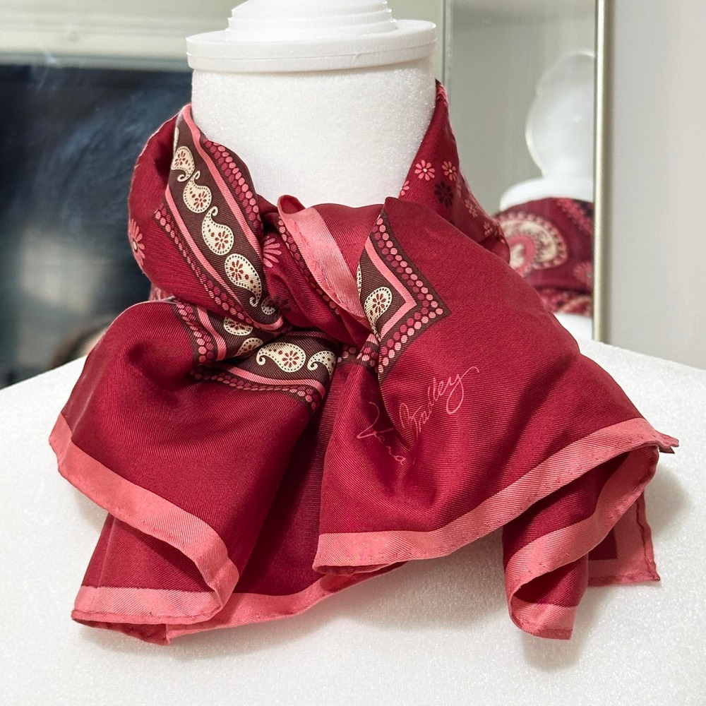 Vera Bradley Burgundy Paisley Floral 100% Silk Square Scarf Neck Wrap 27 x 27